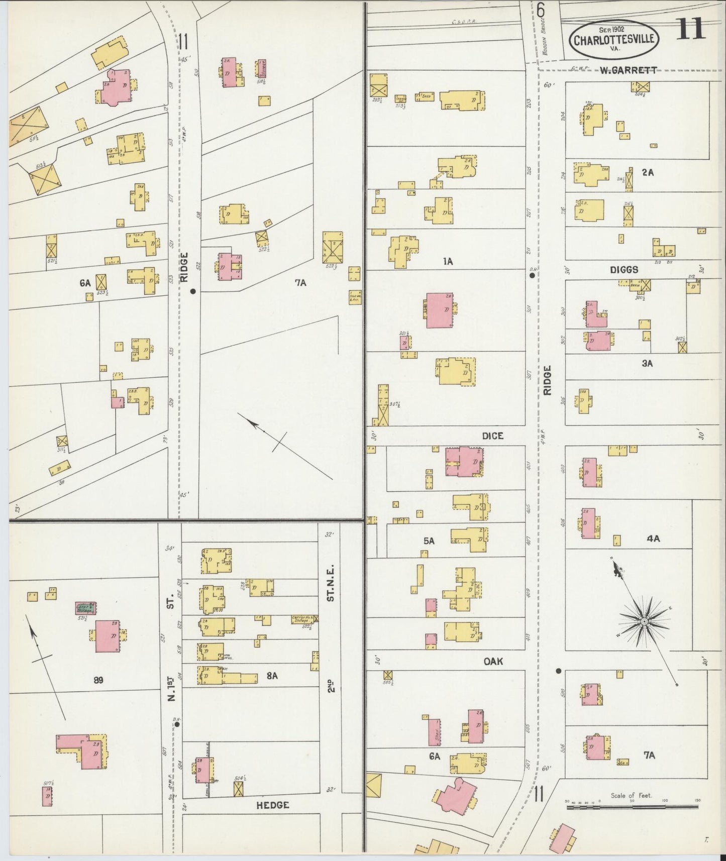 Sanborn Fire Insurance Map from Charlottesville, Independent Cities, Virginia (1902), Sheet #0011 - Complete Map Set gallery image, historic Sanborn map, vintage wall art, Virginia Virginia