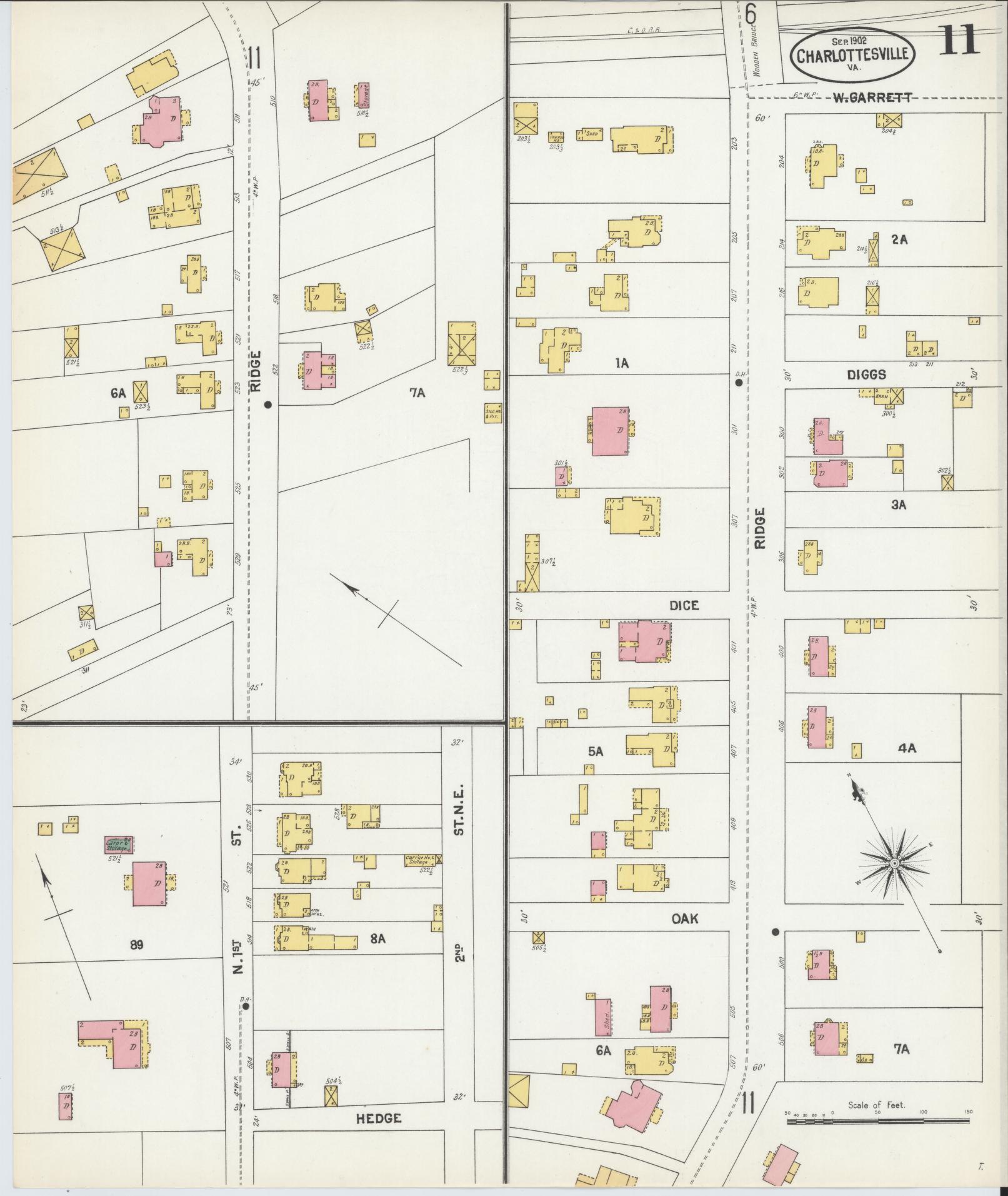 Sanborn Fire Insurance Map from Charlottesville, Independent Cities, Virginia (1902), Sheet #0011 - Complete Map Set gallery image, historic Sanborn map, vintage wall art, Virginia Virginia