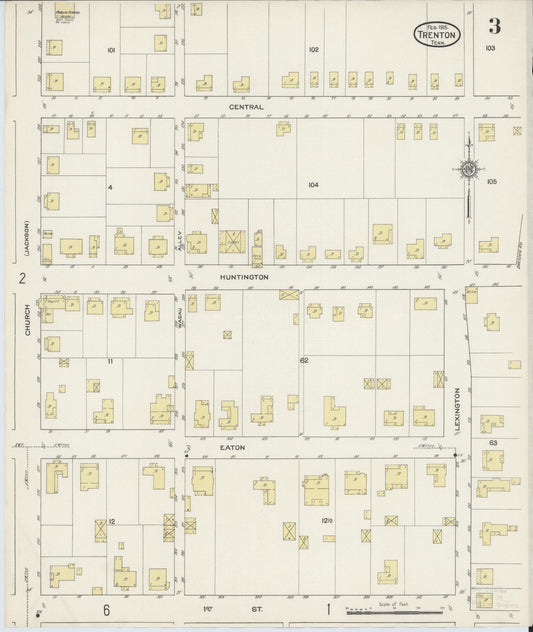 Sanborn Fire Insurance Map from Trenton, Gibson County, Tennessee (1915), Sheet #0003 - Historic Sanborn Fire Insurance Map Print, vintage old map wall art, antique decor, genealogy gift, Tennessee Tennessee map