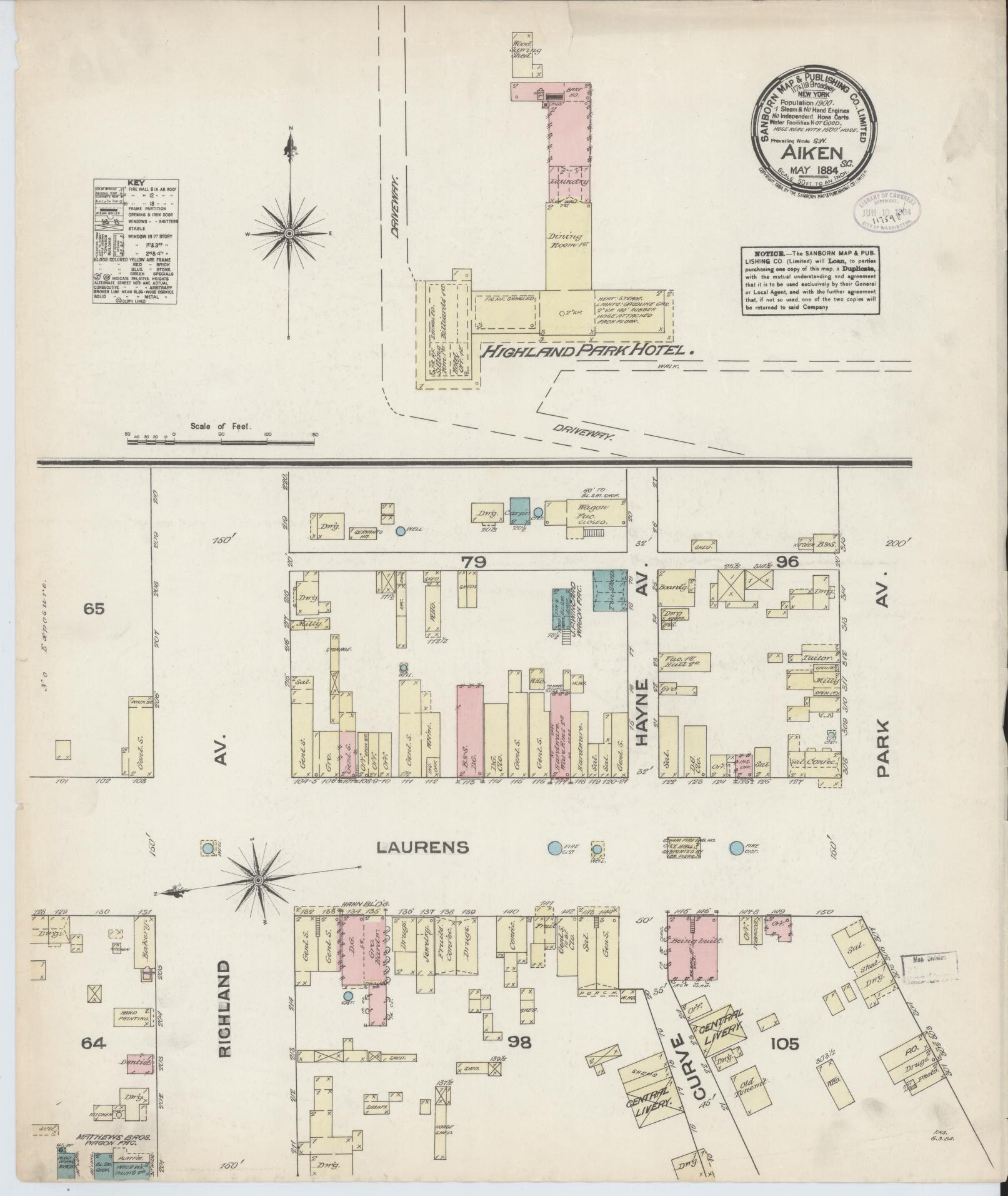 Sanborn Fire Insurance Map from Aiken, Aiken County, South Carolina. (1884) – Historic Sanborn Fire Insurance Map Print