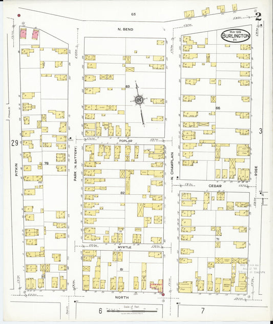 Sanborn Fire Insurance Map from Burlington, Chittenden County, Vermont (1919), Sheet #0002 - Historic Sanborn Fire Insurance Map Print, vintage old map wall art, antique decor, genealogy gift, Vermont Vermont map