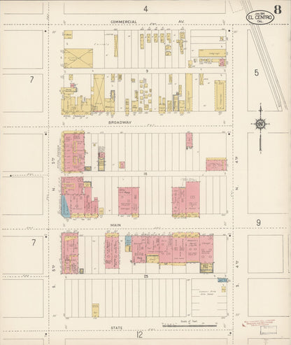 Sanborn Fire Insurance Map from El Centro, Imperial County, California (1914), Sheet #0008 - Historic Sanborn Fire Insurance Map Print, vintage old map wall art, antique decor, genealogy gift, California California map