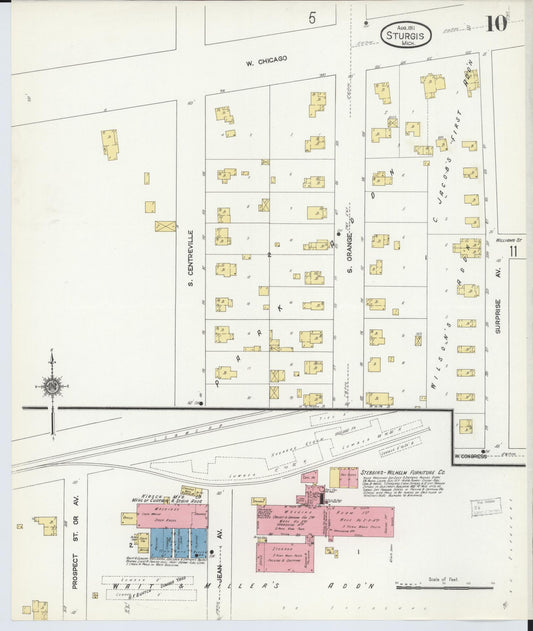 Sanborn Fire Insurance Map from Sturgis, Saint Joseph County, Michigan (1911), Sheet #0010 - Historic Sanborn Fire Insurance Map Print, vintage old map wall art, antique decor, genealogy gift, Michigan Michigan map