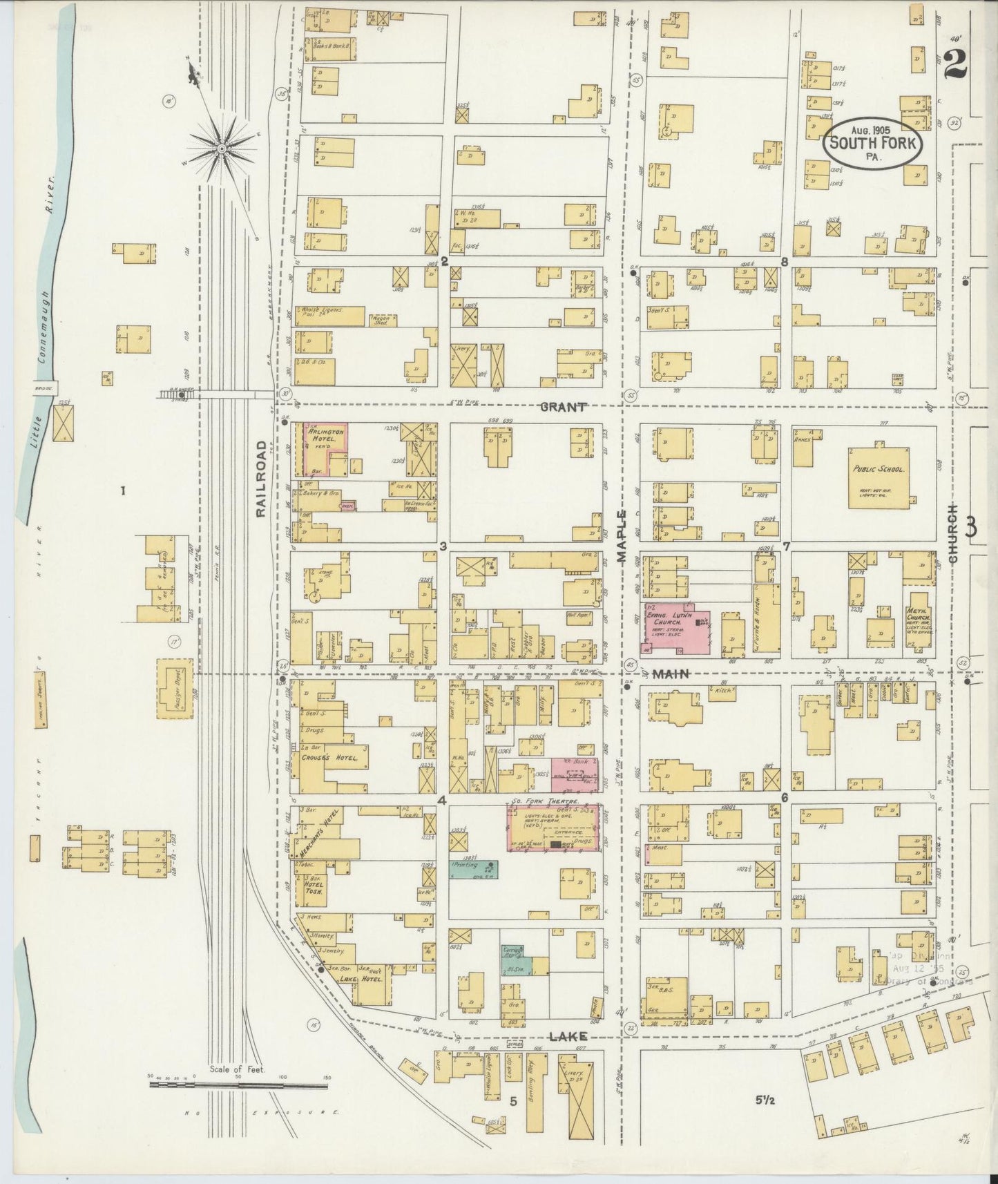 Sanborn Fire Insurance Map from South Fork, Cambria County, Pennsylvania (1905), Sheet #0002 - Complete Map Set gallery image, historic Sanborn map, vintage wall art, Pennsylvania Pennsylvania