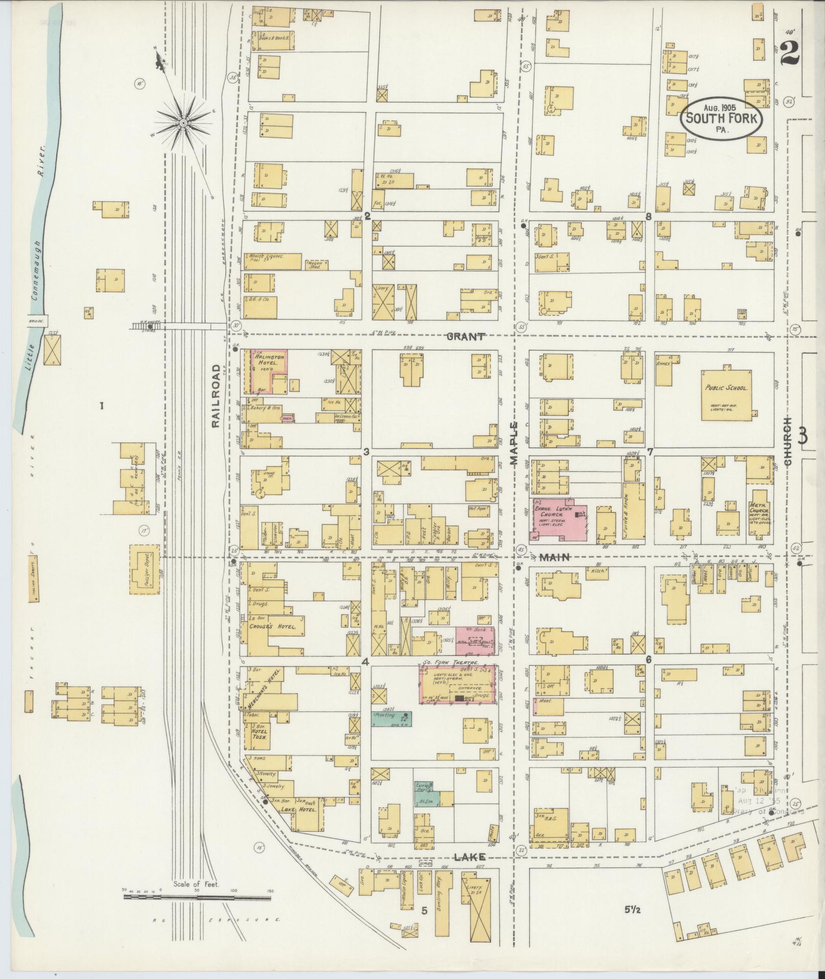 Sanborn Fire Insurance Map from South Fork, Cambria County, Pennsylvania (1905), Sheet #0002 - Complete Map Set gallery image, historic Sanborn map, vintage wall art, Pennsylvania Pennsylvania