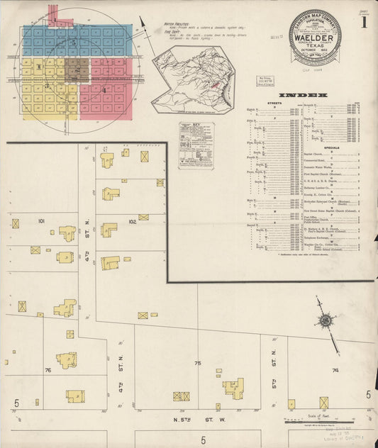 Sanborn Fire Insurance Map from Waelder, Gonzales County, Texas (1922), Sheet #0001 - Historic Sanborn Fire Insurance Map Print, vintage old map wall art, antique decor, genealogy gift, Texas Texas map