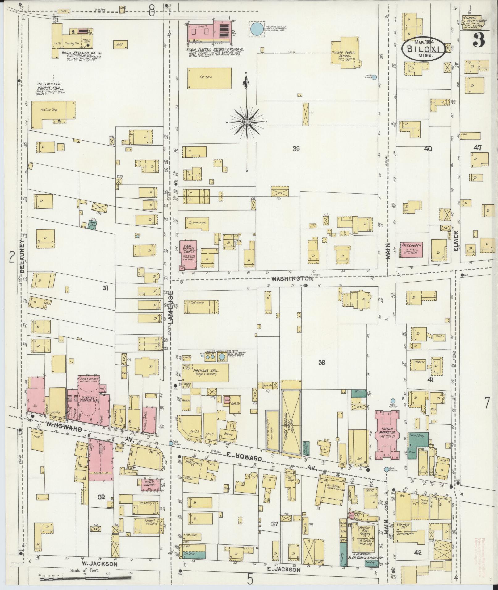 Sanborn Fire Insurance Map from Biloxi, Harrison County, Mississippi (1904), Sheet #0003 - Historic Sanborn Fire Insurance Map Print, vintage old map wall art, antique decor, genealogy gift, Mississippi Mississippi map