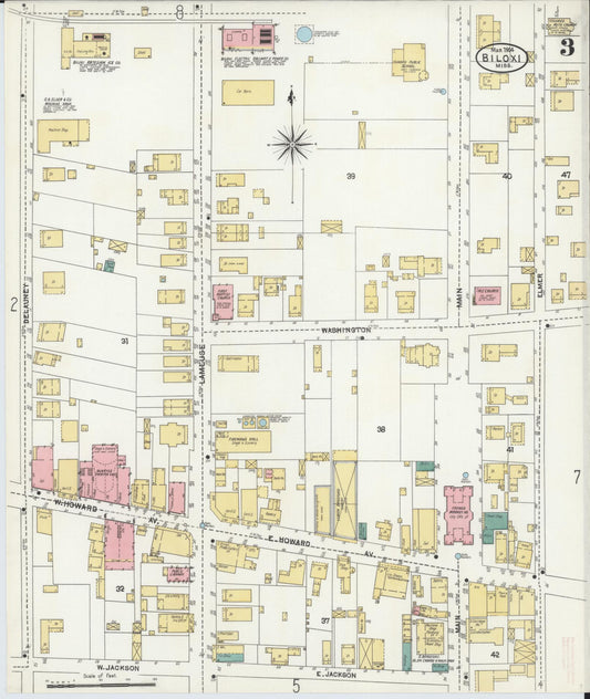 Sanborn Fire Insurance Map from Biloxi, Harrison County, Mississippi (1904), Sheet #0003 - Historic Sanborn Fire Insurance Map Print, vintage old map wall art, antique decor, genealogy gift, Mississippi Mississippi map