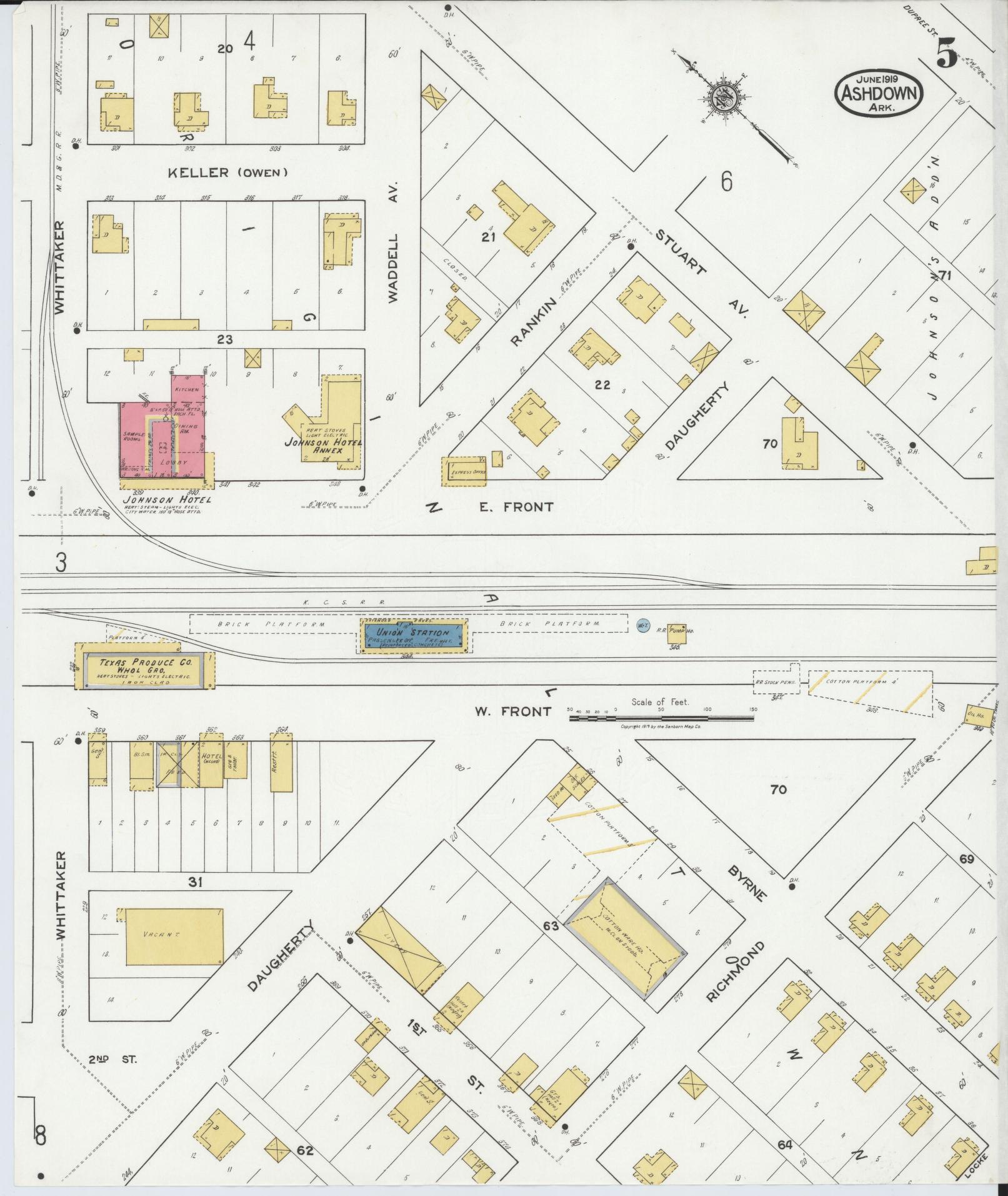 Sanborn Fire Insurance Map from Ashdown, Little River County, Arkansas (1919), Sheet #0005 - Complete Map Set gallery image, historic Sanborn map, vintage wall art, Arkansas Arkansas