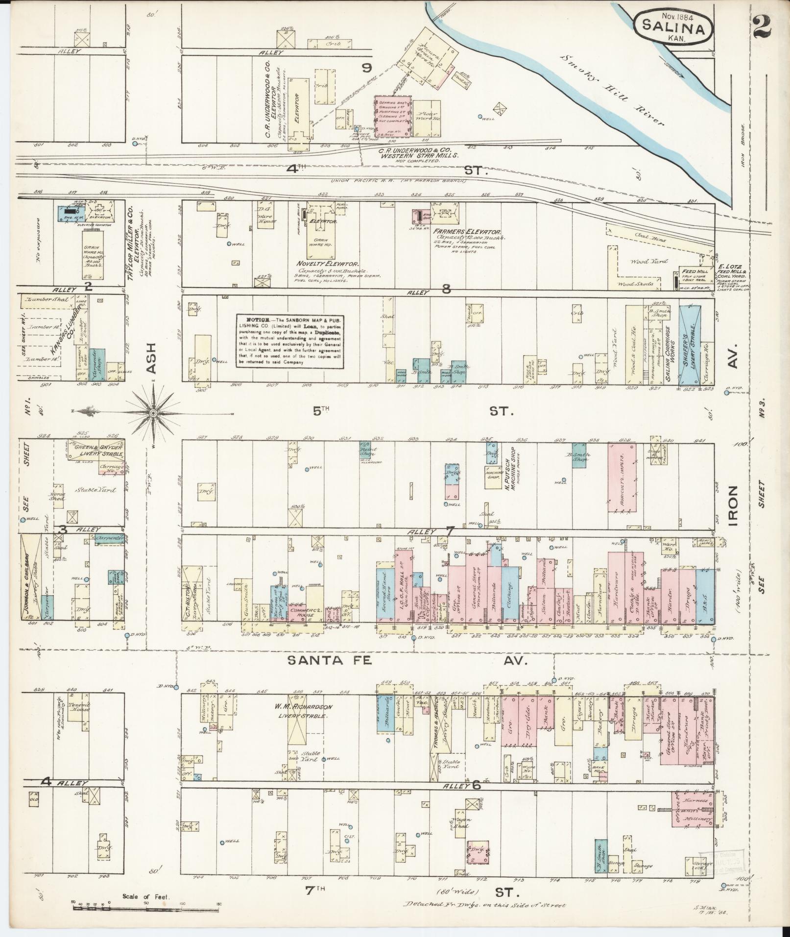 Sanborn Fire Insurance Map from Salina, Saline County, Kansas (1884), Sheet #0002 - Historic Sanborn Fire Insurance Map Print, vintage old map wall art, antique decor, genealogy gift, Kansas Kansas map