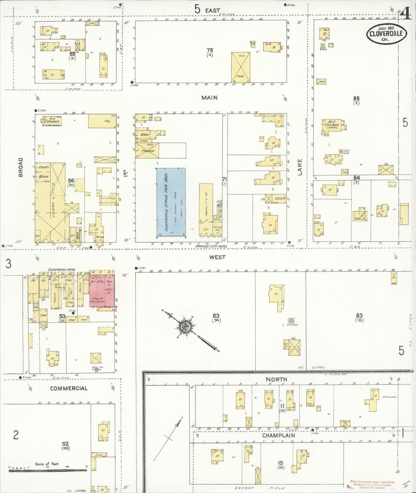 Sanborn Fire Insurance Map from Cloverdale, Sonoma County, California (1911), Sheet #0004 - Complete Map Set gallery image, historic Sanborn map, vintage wall art, California California