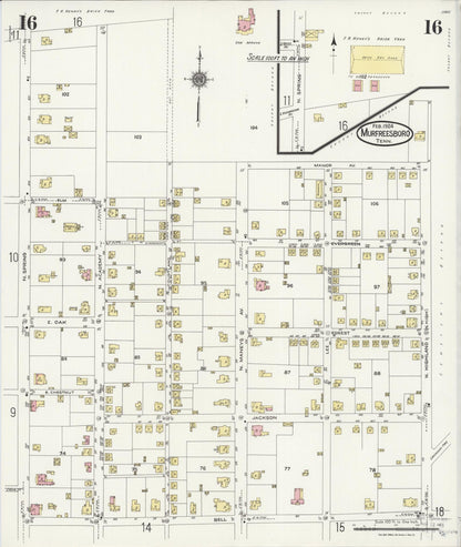 Sanborn Fire Insurance Map from Murfreesboro, Rutherford County, Tennessee (1924), Sheet #0016 - Complete Map Set gallery image, historic Sanborn map, vintage wall art, Tennessee Tennessee