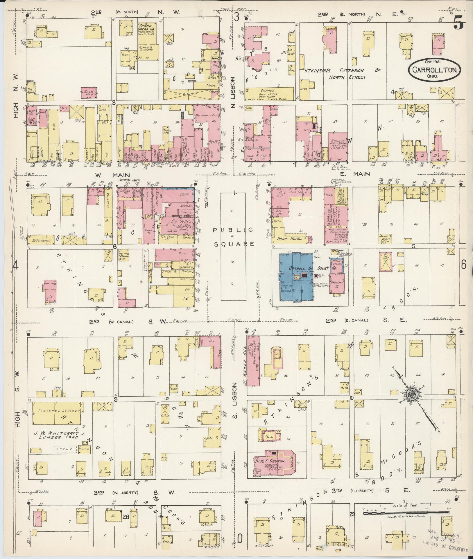 Sanborn Fire Insurance Map from Carrollton, Carroll County, Ohio (1921), Sheet #0005 - Historic Sanborn Fire Insurance Map Print, vintage old map wall art, antique decor, genealogy gift, Ohio Ohio map
