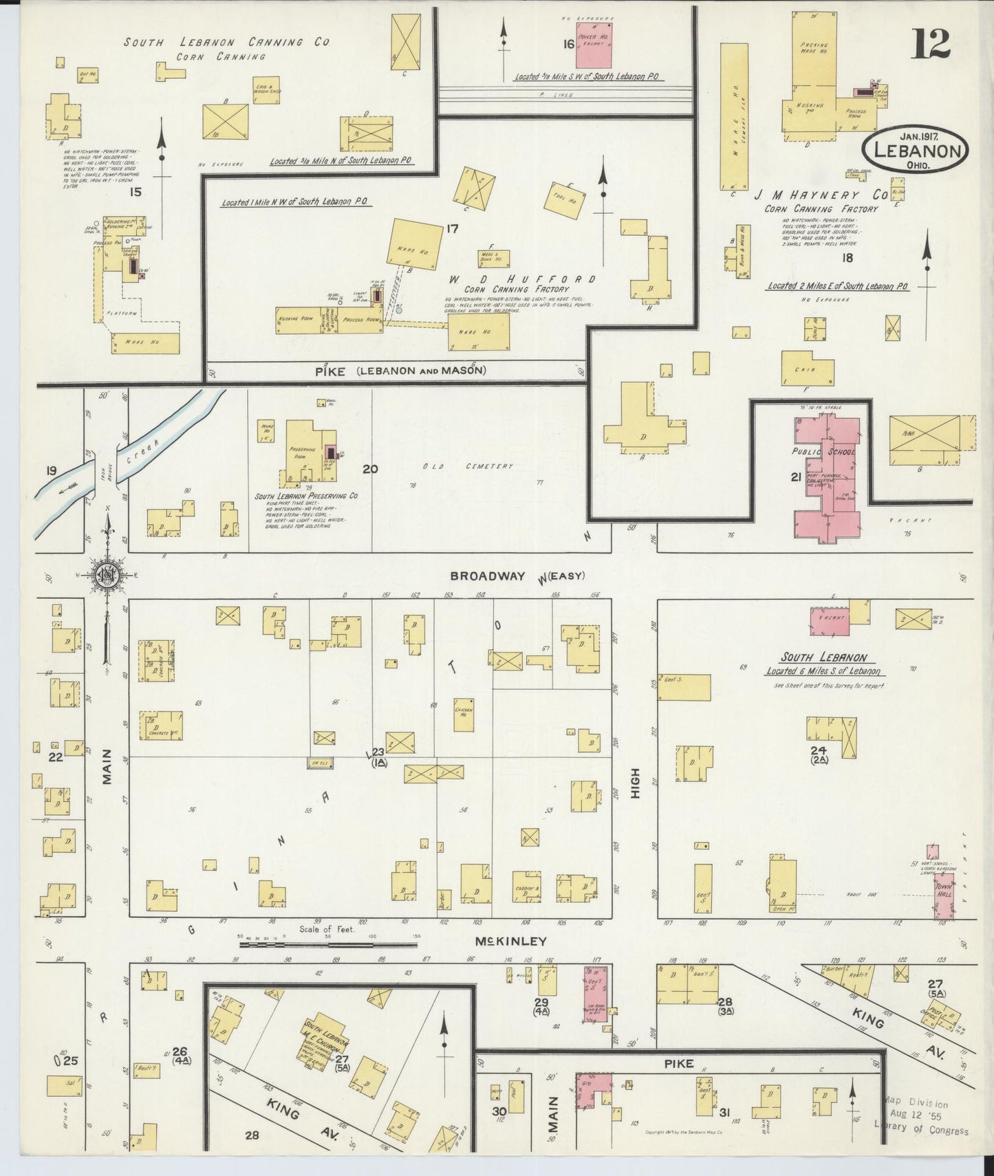 Sanborn Fire Insurance Map from Lebanon, Warren County, Ohio (1917), Sheet #0012 - Historic Sanborn Fire Insurance Map Print, vintage old map wall art, antique decor, genealogy gift, Ohio Ohio map