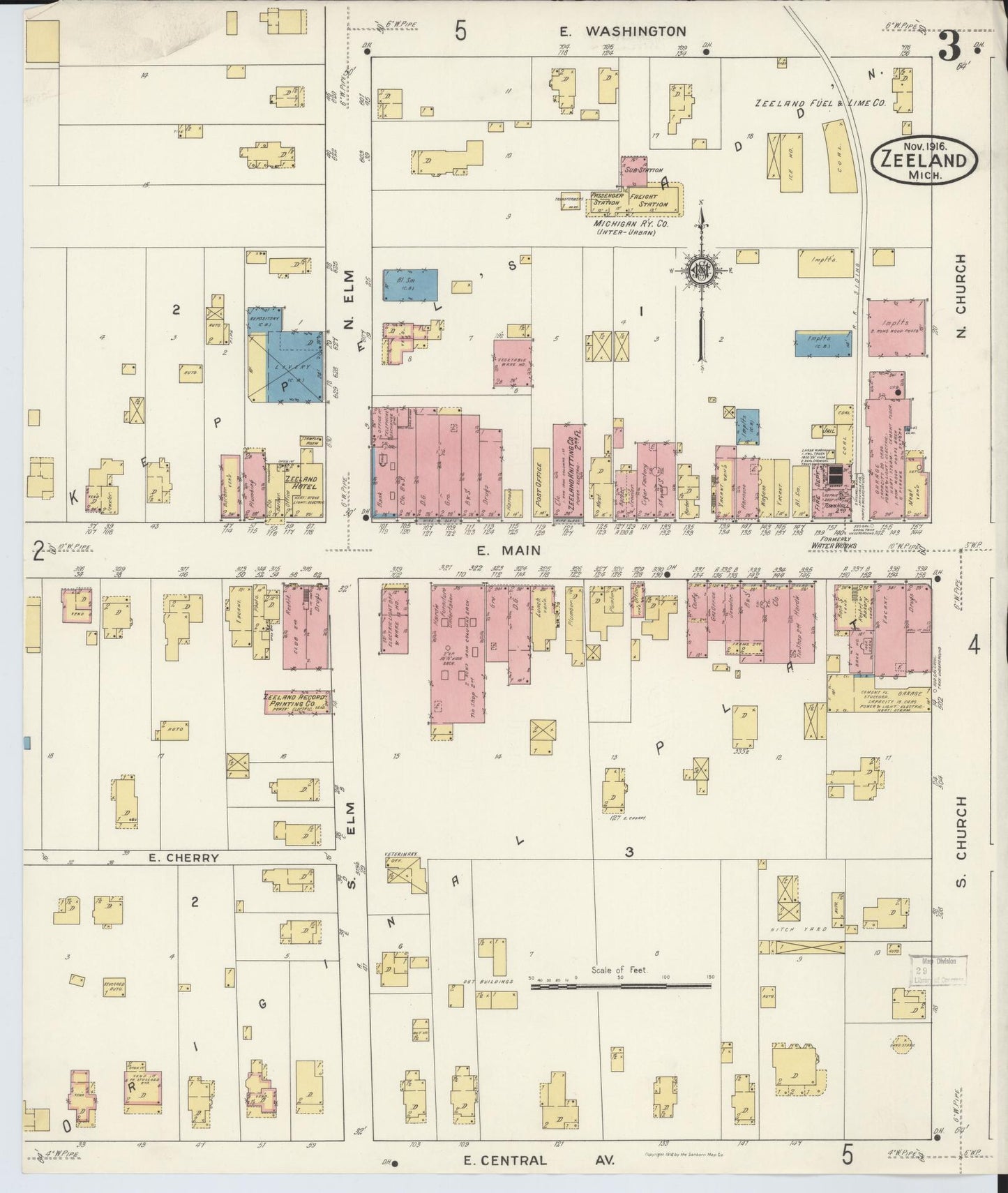Sanborn Fire Insurance Map from Zeeland, Ottawa County, Michigan (1916), Sheet #0003 - Complete Map Set gallery image, historic Sanborn map, vintage wall art, Michigan Michigan