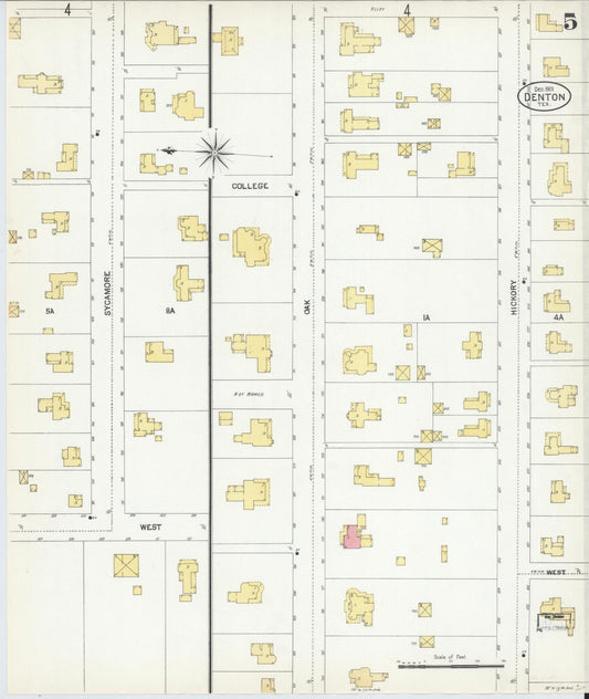 Sanborn Fire Insurance Map from Denton, Denton County, Texas (1901), Sheet #0005 - Historic Sanborn Fire Insurance Map Print, vintage old map wall art, antique decor, genealogy gift, Texas Texas map