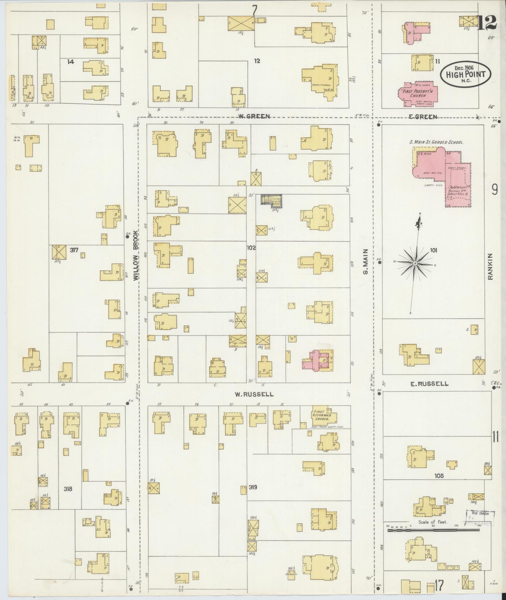 Sanborn Fire Insurance Map from High Point, Guilford County, North Carolina (1906), Sheet #0012 - Complete Map Set gallery image, historic Sanborn map, vintage wall art, North Carolina North Carolina
