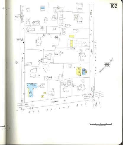 Sanborn Fire Insurance Map from Honolulu, Oahu County, Hawaii (1955), Sheet #0102 - Historic Sanborn Fire Insurance Map Print, vintage old map wall art