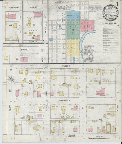 Sanborn Fire Insurance Map from Petersburg, Menard County, Illinois (1892), Sheet #0001 - Complete Map Set gallery image, historic Sanborn map, vintage wall art, Illinois Illinois