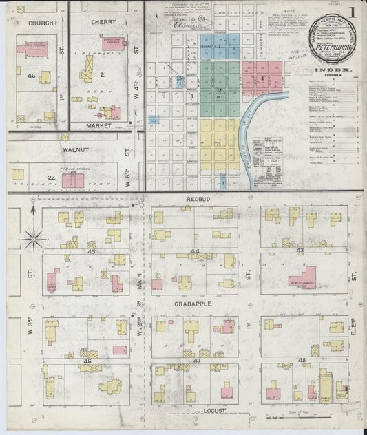 Sanborn Fire Insurance Map from Petersburg, Menard County, Illinois (1892), Sheet #0001 - Complete Map Set gallery image, historic Sanborn map, vintage wall art, Illinois Illinois