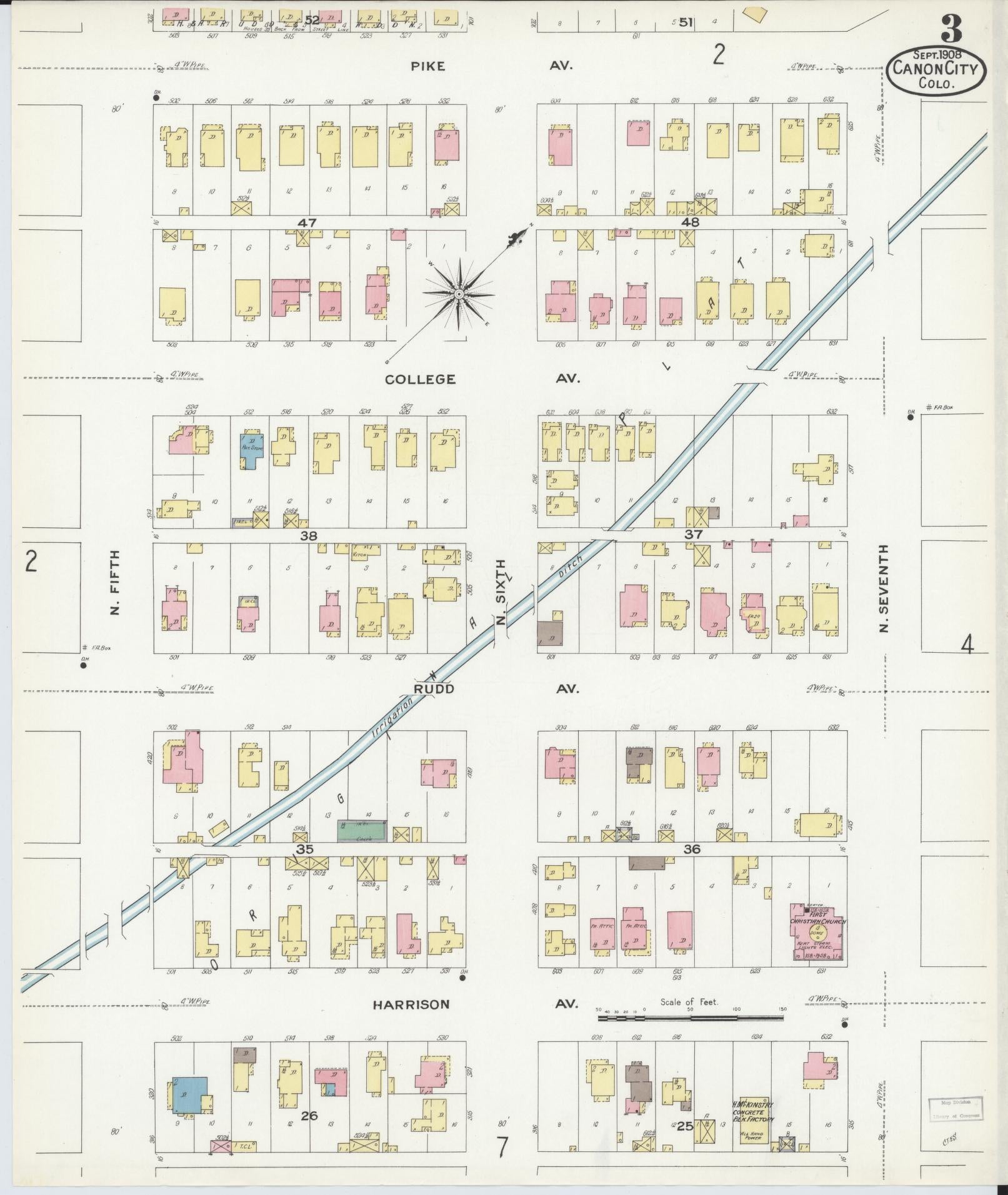 Sanborn Fire Insurance Map from Canon City, Fremont County, Colorado (1908), Sheet #0003 - Historic Sanborn Fire Insurance Map Print, vintage old map wall art, antique decor, genealogy gift, Colorado Colorado map