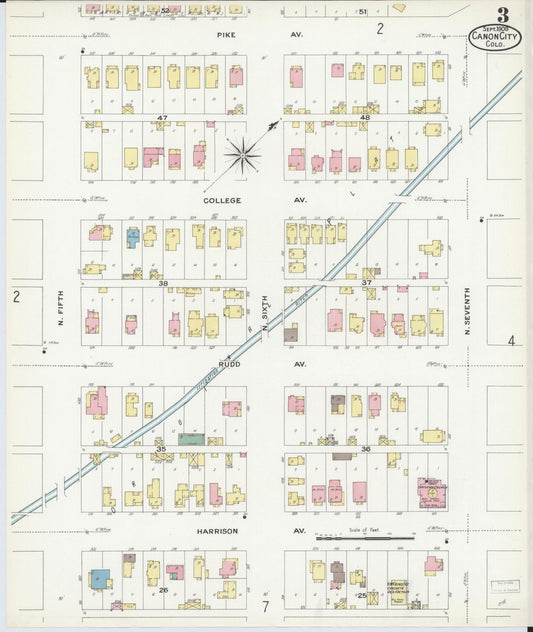 Sanborn Fire Insurance Map from Canon City, Fremont County, Colorado (1908), Sheet #0003 - Historic Sanborn Fire Insurance Map Print, vintage old map wall art, antique decor, genealogy gift, Colorado Colorado map