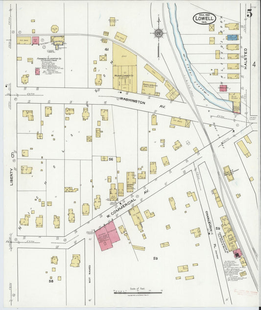 Sanborn Fire Insurance Map from Lowell, Lake County, Indiana (1921), Sheet #0005 - Historic Sanborn Fire Insurance Map Print, vintage old map wall art, antique decor, genealogy gift, Indiana Indiana map