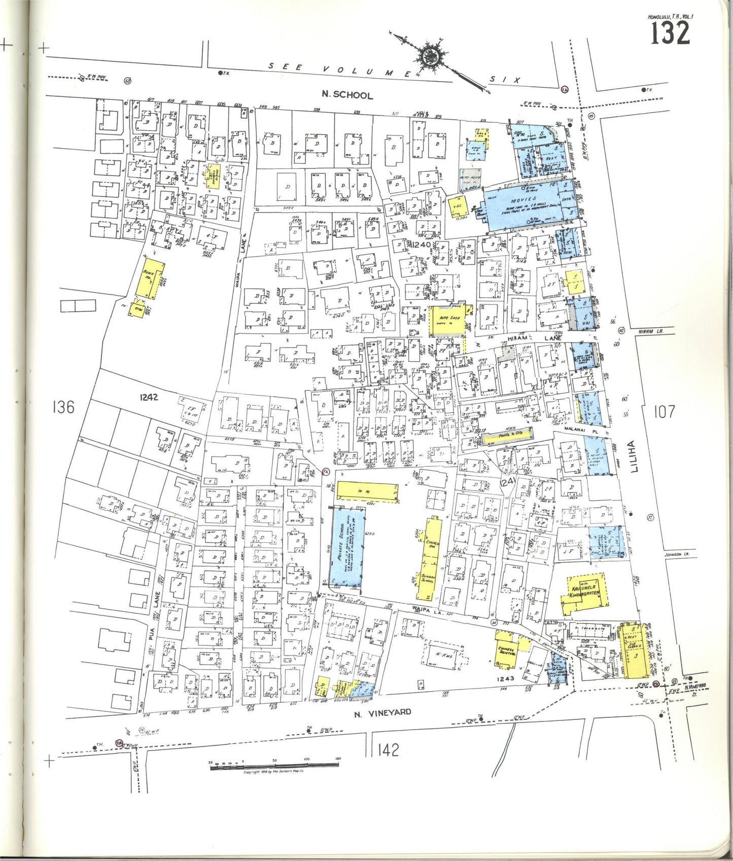 Sanborn Fire Insurance Map from Honolulu, Oahu County, Hawaii (1955), Sheet #0132 - Historic Sanborn Fire Insurance Map Print