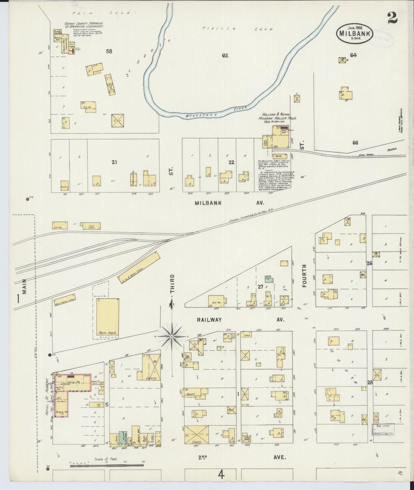 Sanborn Fire Insurance Map from Milbank, Grant County, South Dakota (1898), Sheet #0002 - Complete Map Set gallery image, historic Sanborn map, vintage wall art, South Dakota South Dakota
