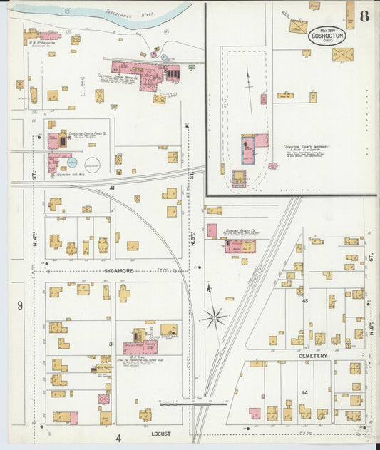 Sanborn Fire Insurance Map from Coshocton, Coshocton County, Ohio (1899), Sheet #0008 - Historic Sanborn Fire Insurance Map Print, vintage old map wall art, antique decor, genealogy gift, Ohio Ohio map