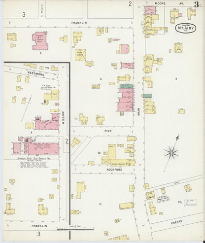 Sanborn Fire Insurance Map from Mount Airy, Surry County, North Carolina (1896), Sheet #0003 - Historic Sanborn Fire Insurance Map Print, vintage old map wall art, antique decor, genealogy gift, North Carolina North Carolina map