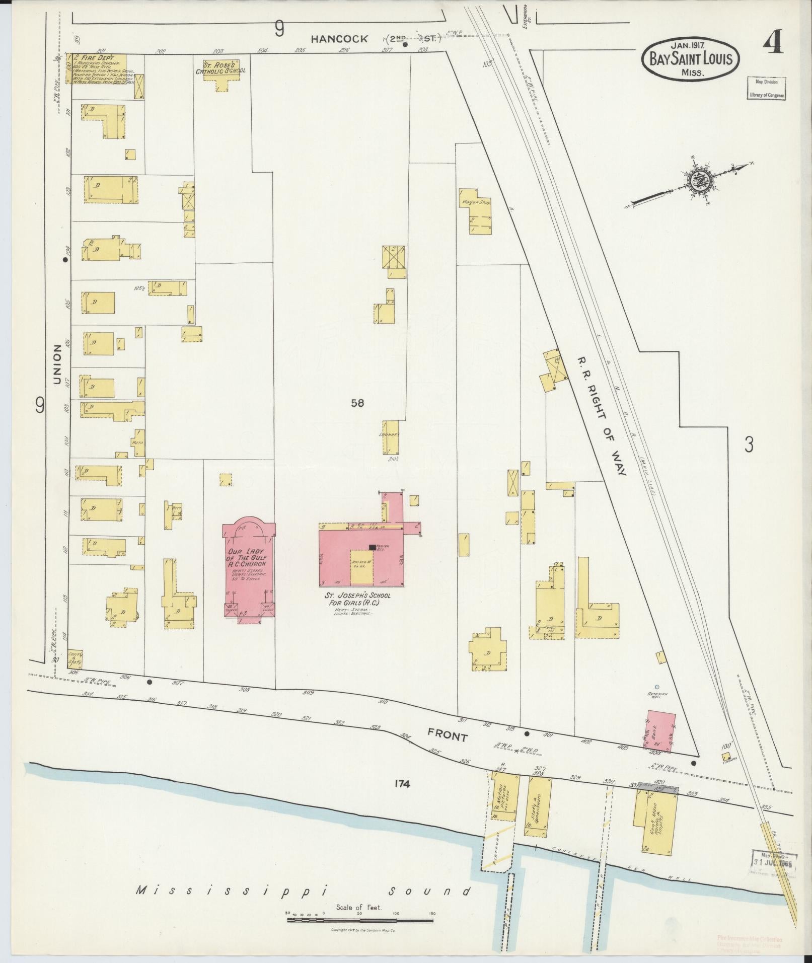 Sanborn Fire Insurance Map from Bay Saint Louis, Hancock County, Mississippi (1917), Sheet #0004 - Complete Map Set gallery image, historic Sanborn map, vintage wall art, Mississippi Mississippi