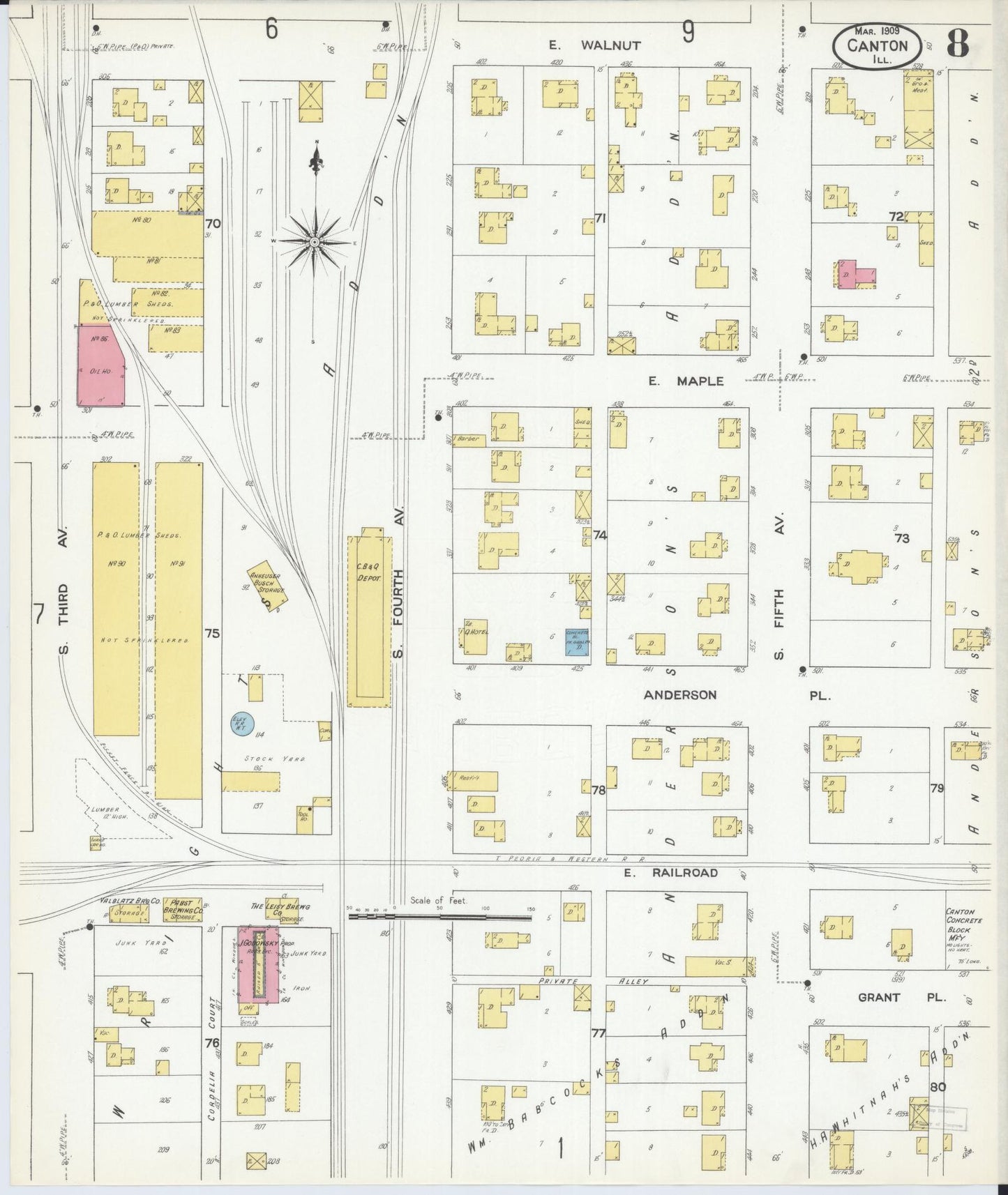Sanborn Fire Insurance Map from Canton, Fulton County, Illinois (1909), Sheet #0008 - Complete Map Set gallery image, historic Sanborn map, vintage wall art, Illinois Illinois