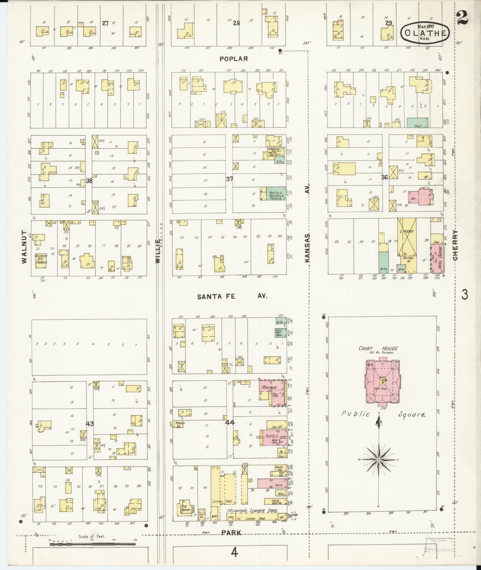 Sanborn Fire Insurance Map from Olathe, Johnson County, Kansas (1897), Sheet #0002 - Historic Sanborn Fire Insurance Map Print, vintage old map wall art, antique decor, genealogy gift, Kansas Kansas map
