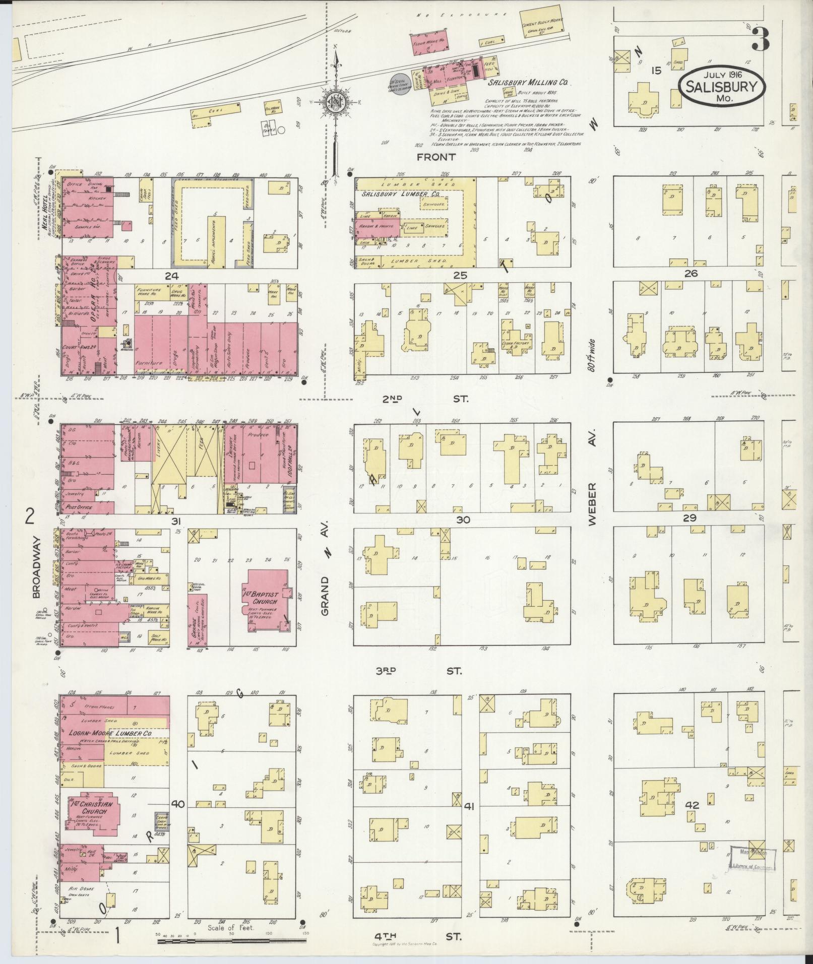 Sanborn Fire Insurance Map from Salisbury, Chariton County, Missouri (1916), Sheet #0003 - Complete Map Set gallery image, historic Sanborn map, vintage wall art, Missouri Missouri