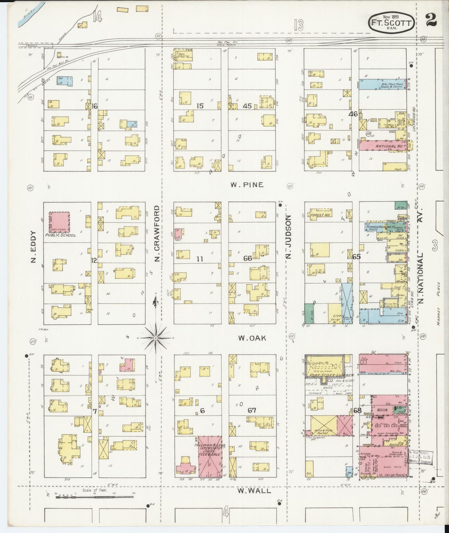 Sanborn Fire Insurance Map from Fort Scott, Bourbon County, Kansas (1893), Sheet #0002 - Complete Map Set gallery image, historic Sanborn map, vintage wall art, Kansas Kansas