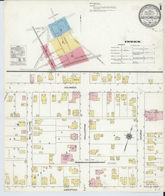 Sanborn Fire Insurance Map from South Charleston, Clark County, Ohio (1910), Sheet #0001 - Historic Sanborn Fire Insurance Map Print, vintage old map wall art, antique decor, genealogy gift, Ohio Ohio map