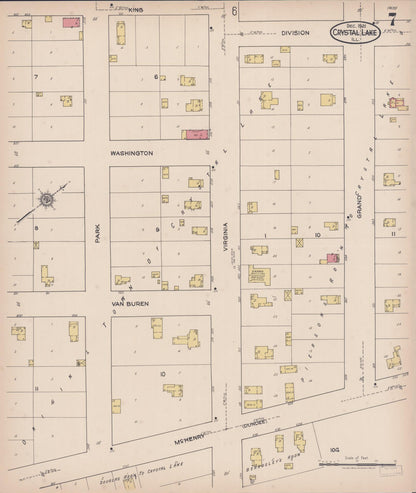 Sanborn Fire Insurance Map from Crystal Lake, McHenry County, Illinois (1921), Sheet #0007 - Historic Sanborn Fire Insurance Map Print, vintage old map wall art, antique decor, genealogy gift, Illinois Illinois map