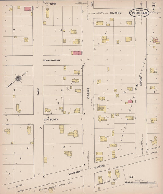 Sanborn Fire Insurance Map from Crystal Lake, McHenry County, Illinois (1921), Sheet #0007 - Historic Sanborn Fire Insurance Map Print, vintage old map wall art, antique decor, genealogy gift, Illinois Illinois map