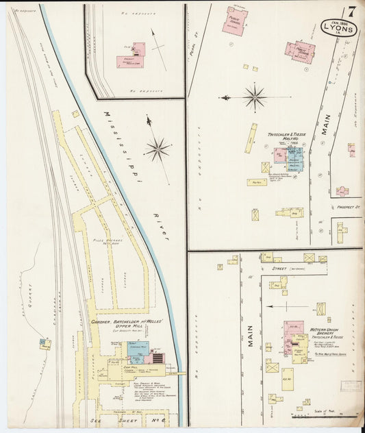 Sanborn Fire Insurance Map from Lyons, Clinton County, Iowa (1886), Sheet #0007 - Historic Sanborn Fire Insurance Map Print, vintage old map wall art