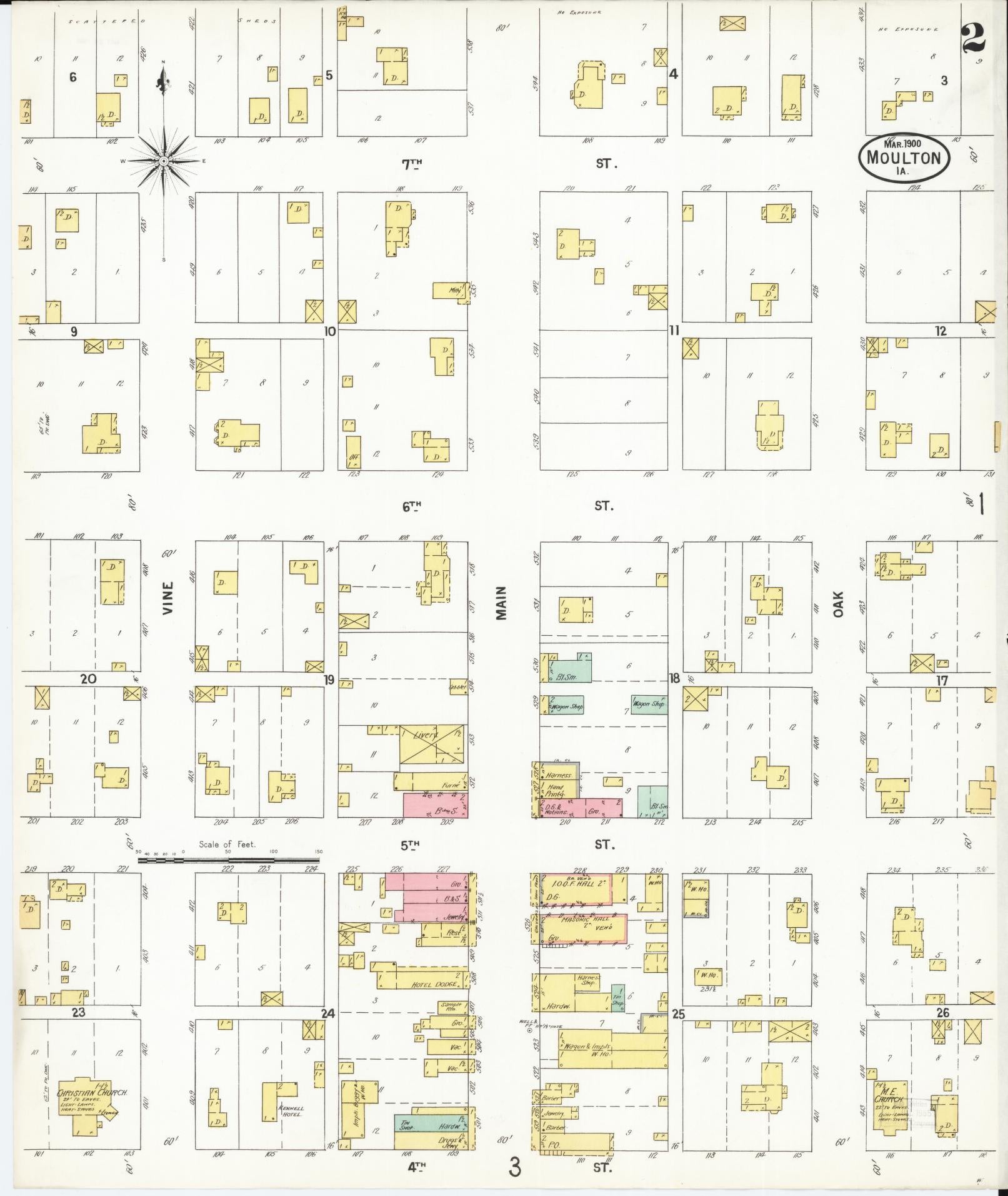 Sanborn Fire Insurance Map from Moulton, Appanoose County, Iowa (1900), Sheet #0002 - Historic Sanborn Fire Insurance Map Print