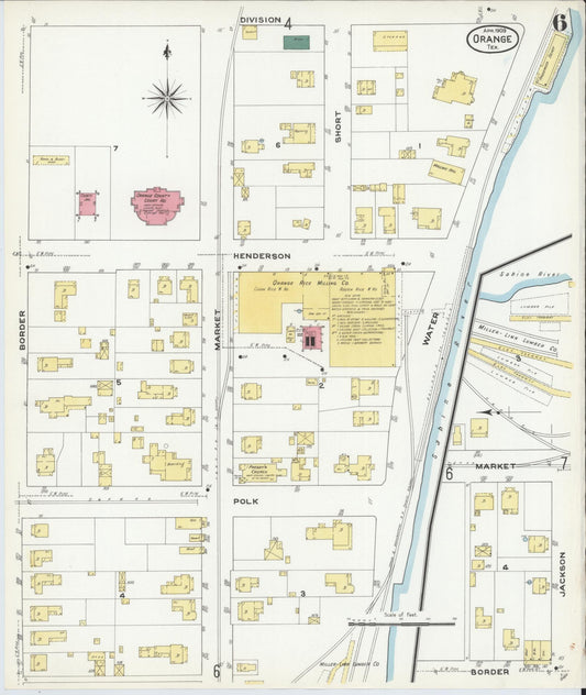 Sanborn Fire Insurance Map from Orange, Orange County, Texas (1909), Sheet #0006 - Historic Sanborn Fire Insurance Map Print, vintage old map wall art, antique decor, genealogy gift, Texas Texas map