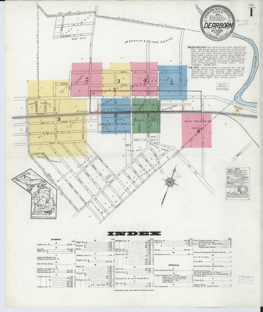Sanborn Fire Insurance Map from Dearborn, Wayne County, Michigan (1921), Sheet #0001 - Complete Map Set gallery image, historic Sanborn map, vintage wall art, Michigan Michigan