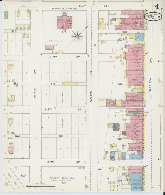 Sanborn Fire Insurance Map from Fort Smith, Sebastian County, Arkansas (1892), Sheet #0004 - Historic Sanborn Fire Insurance Map Print, vintage old map wall art, antique decor, genealogy gift, Arkansas Arkansas map