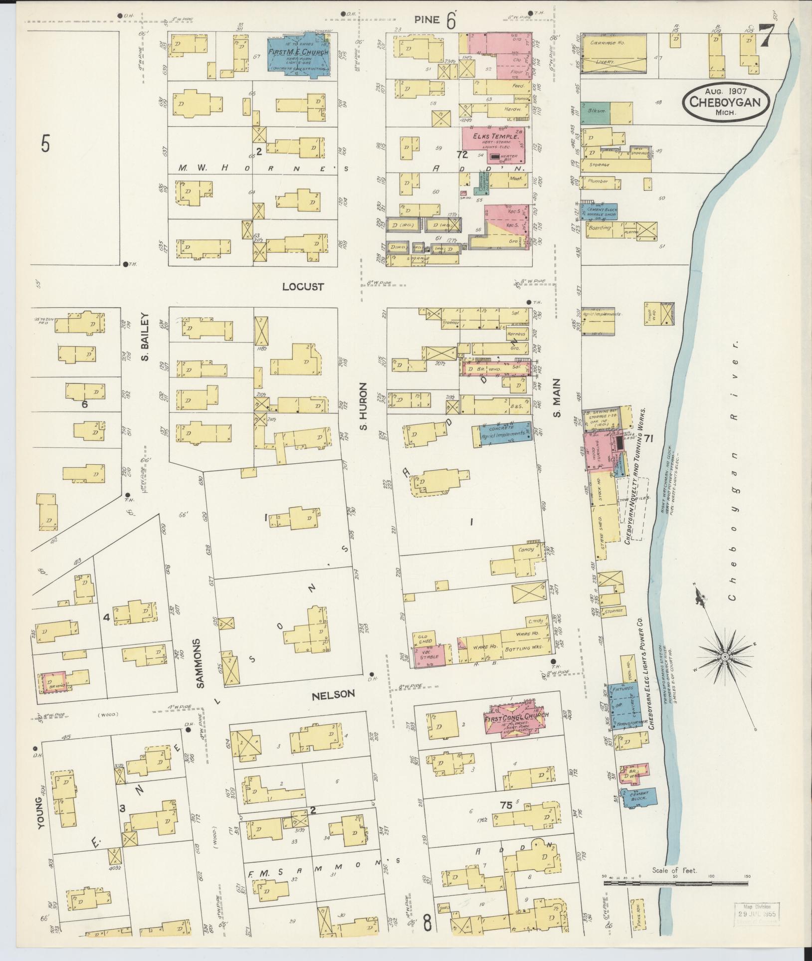 Sanborn Fire Insurance Map from Cheboygan, Cheboygan County, Michigan (1907), Sheet #0007 - Historic Sanborn Fire Insurance Map Print, vintage old map wall art, antique decor, genealogy gift, Michigan Michigan map