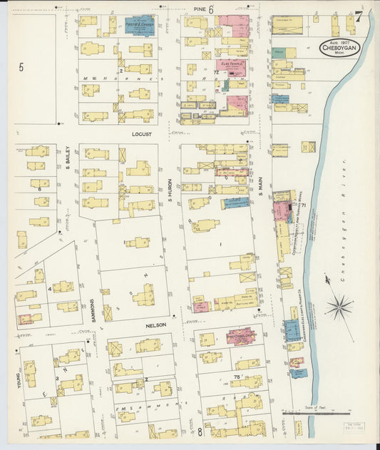 Sanborn Fire Insurance Map from Cheboygan, Cheboygan County, Michigan (1907), Sheet #0007 - Historic Sanborn Fire Insurance Map Print, vintage old map wall art, antique decor, genealogy gift, Michigan Michigan map