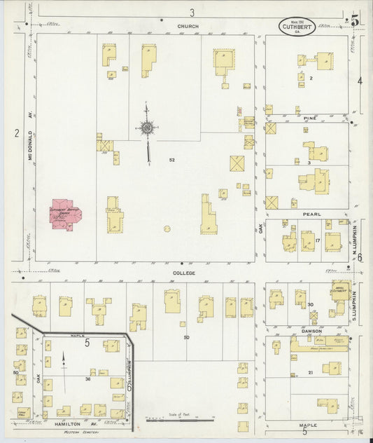 Sanborn Fire Insurance Map from Cuthbert, Randolph County, Georgia (1911), Sheet #0005 - Historic Sanborn Fire Insurance Map Print, vintage old map wall art, antique decor, genealogy gift, Georgia Georgia map