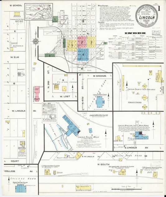 Sanborn Fire Insurance Map from Lincoln, Lincoln County, Kansas (1918), Sheet #0001 - Complete Map Set gallery image, historic Sanborn map, vintage wall art, Kansas Kansas