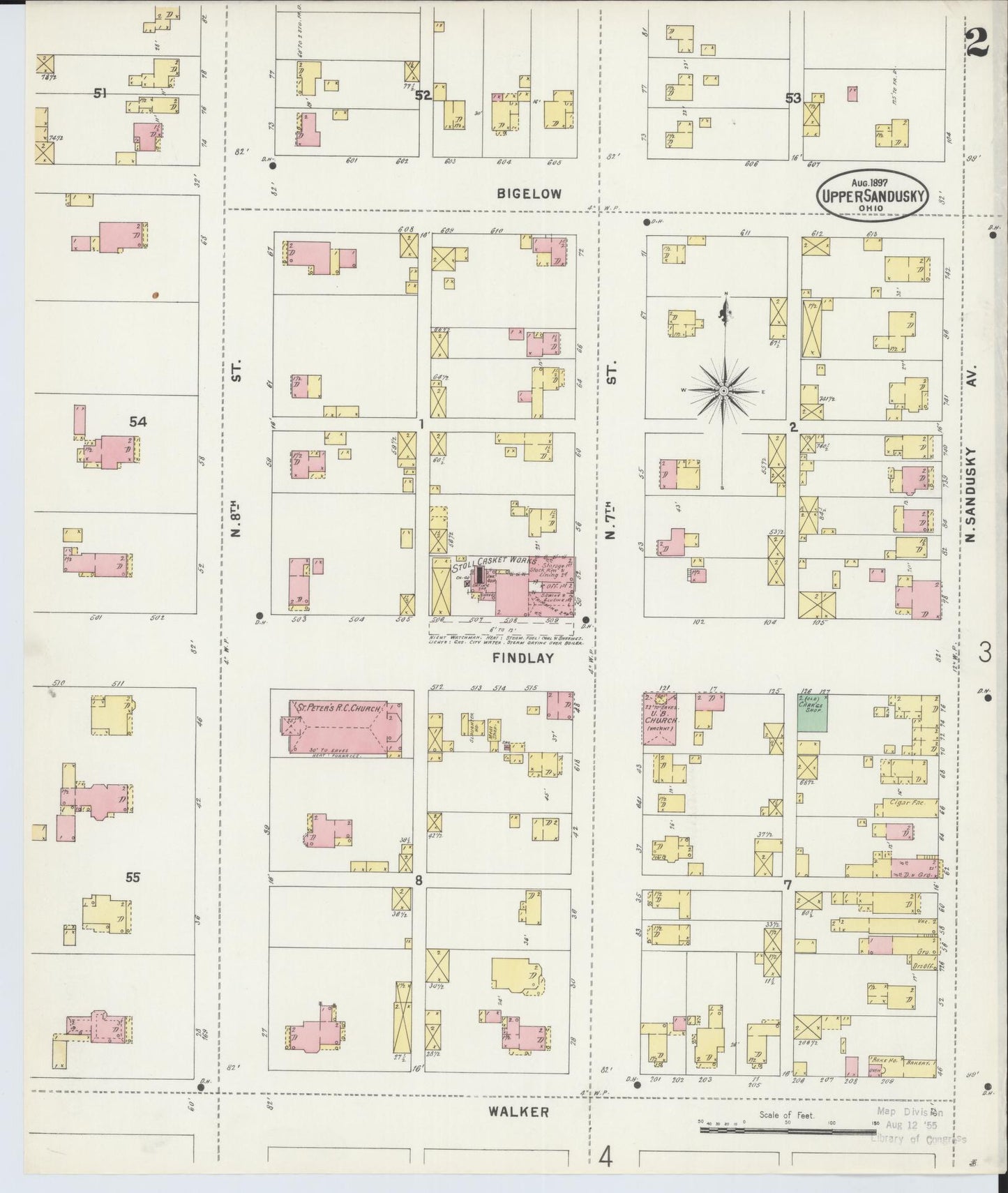Sanborn Fire Insurance Map from Upper Sandusky, Wyandot County, Ohio (1897), Sheet #0002 - Historic Sanborn Fire Insurance Map Print, vintage old map wall art, antique decor, genealogy gift, Ohio Ohio map