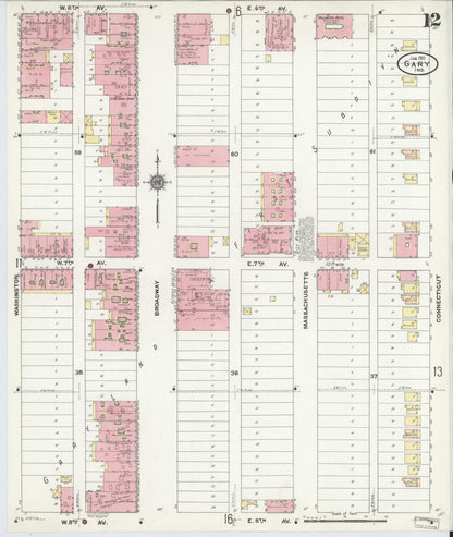 Sanborn Fire Insurance Map from Gary, Lake County, Indiana (1911), Sheet #0012 - Historic Sanborn Fire Insurance Map Print, vintage old map wall art, antique decor, genealogy gift, Indiana Indiana map